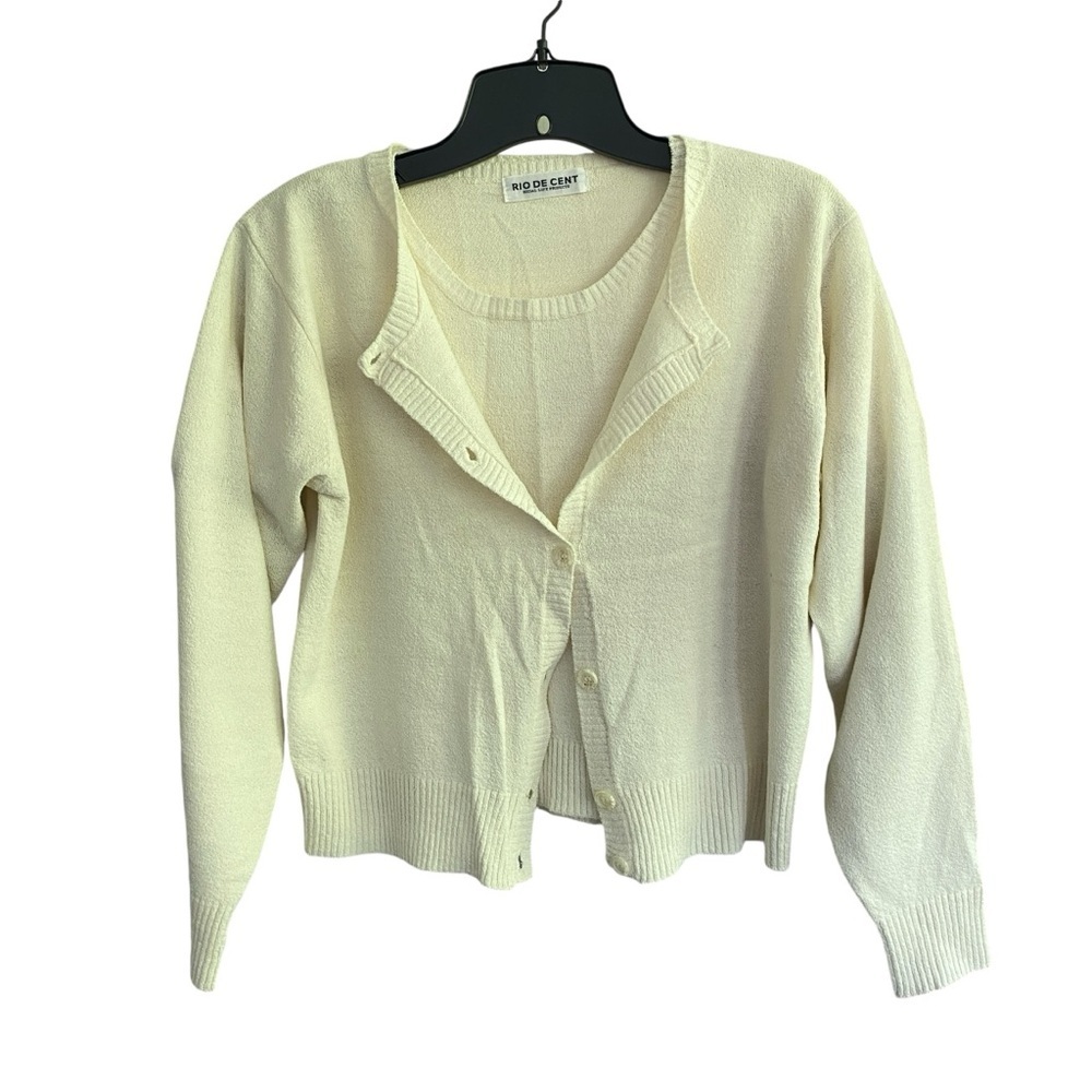 Rio de Cent 2 pc Sweater Set Cardigan Cream Size Small